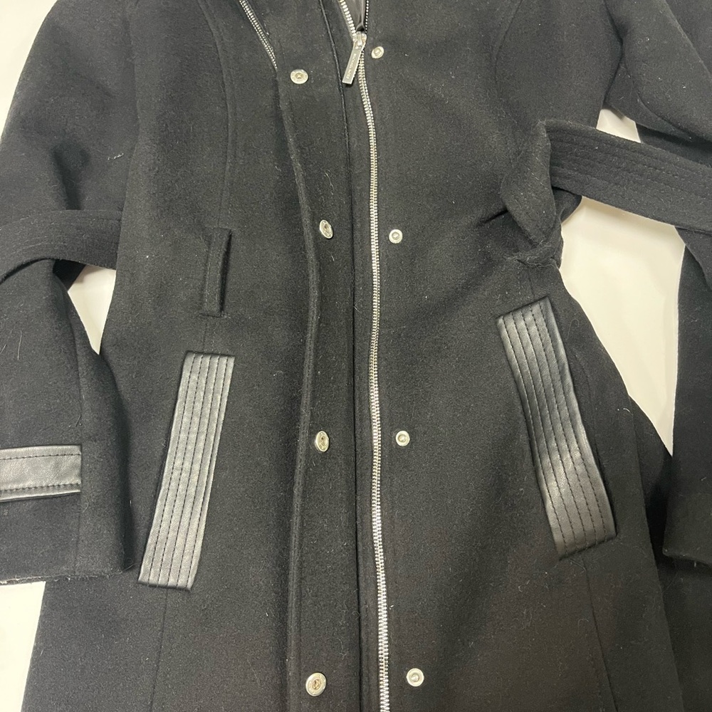 Michael Kors Long Women's Wool Pea Coat Silver Details Size XS Color Black - Picture 5 of 11